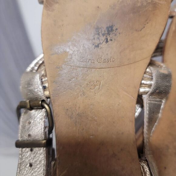 Zara Collection Gold Goddess Sandals Sz 37 - Picture 4 of 4